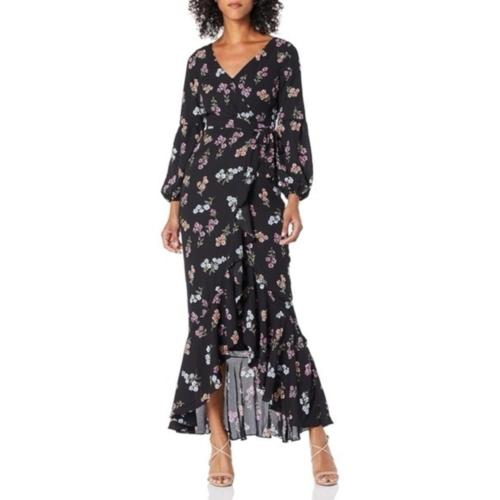 NWT LIKELY Perla Floral Printed Maxi Dress Long Sleeve Wrap Dark Floral Womens 6